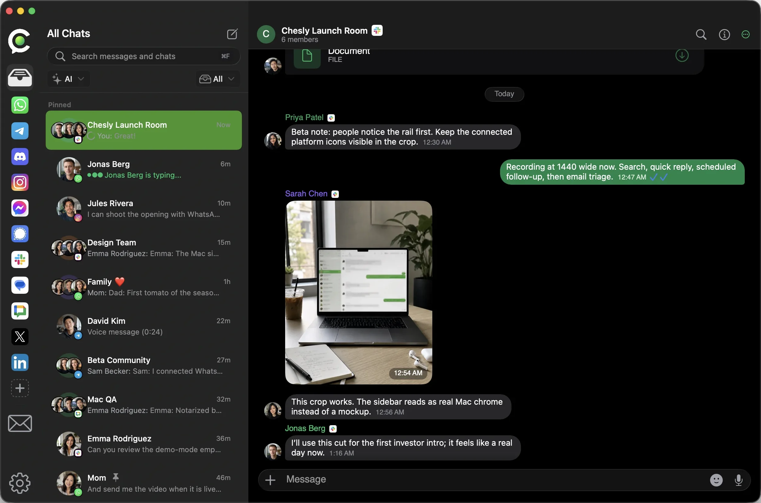 Chesly desktop app showing the unified inbox